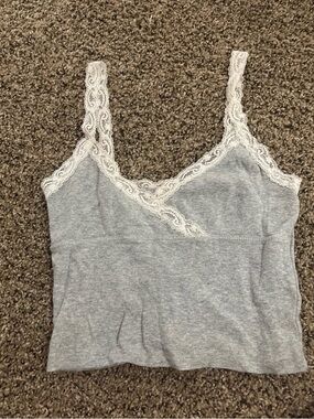 Brandy Melville Grey Cami with Cream Lace Trim